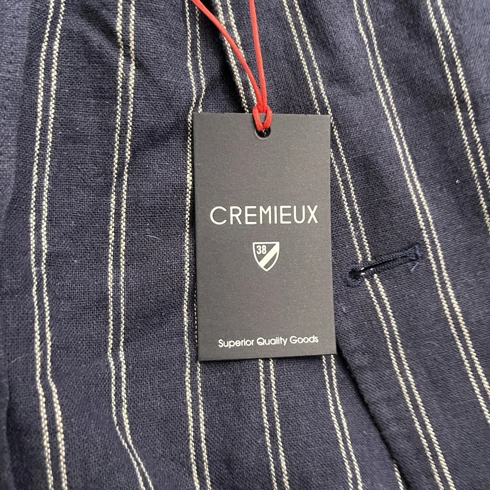 Cremieux Linen Blend Striped Sport Coat Men's Sz M Unstructured Navy Blue